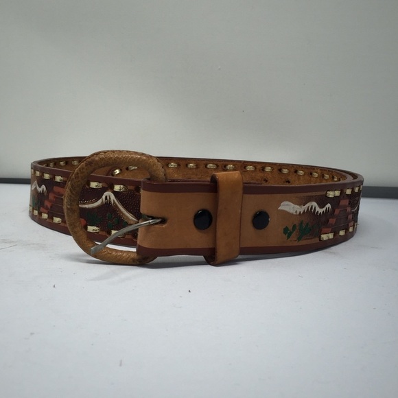 Mexican handmade leather embossed belt. - Picture 3 of 4